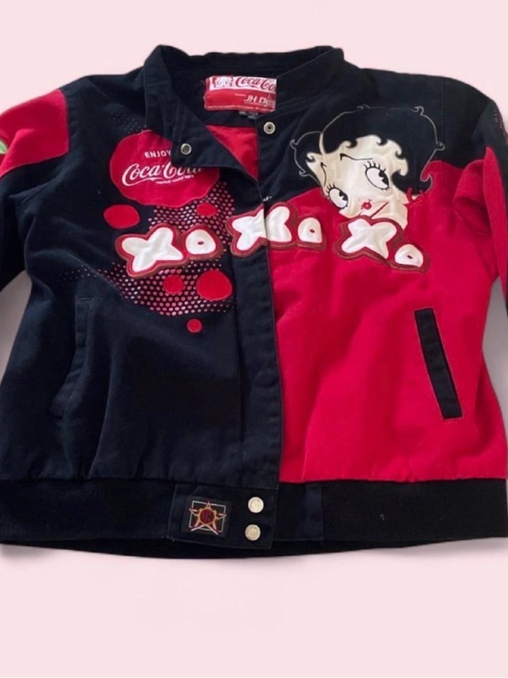 Vintage JH design Betty Boop Black & Red Coca Cola trucker Jacket with Graphic